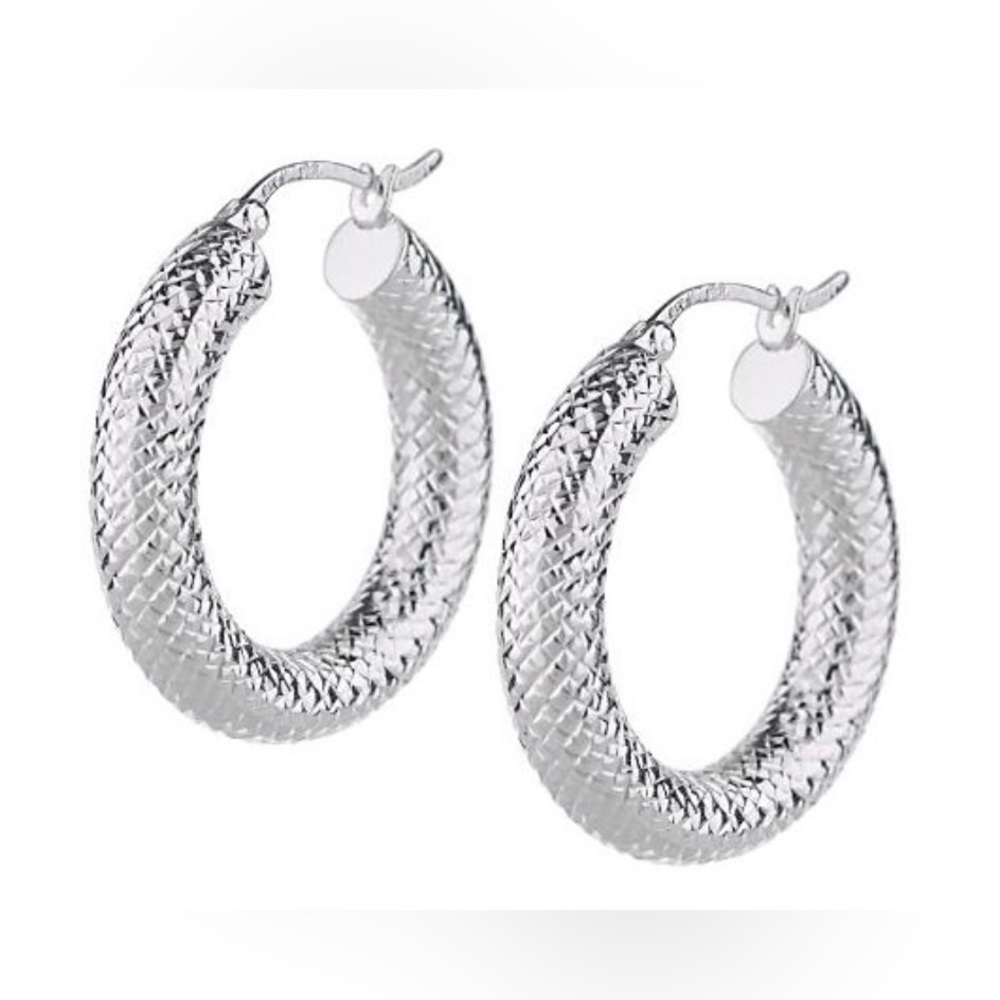 Sterling Double Diamond cut hoop earrings